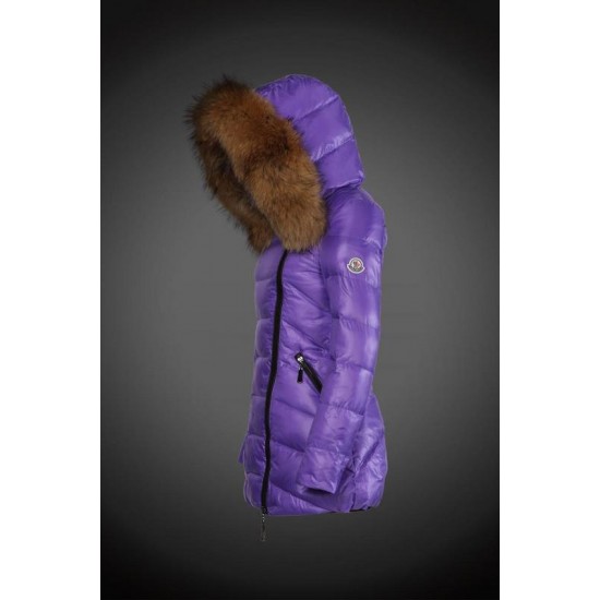 Dame Moncler Long Vinterjakker With Raccoon Dunjakke Collar Purple