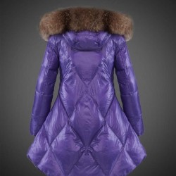 Dame Moncler Vinterjakker With Raccoon Dunjakke Collar Purple
